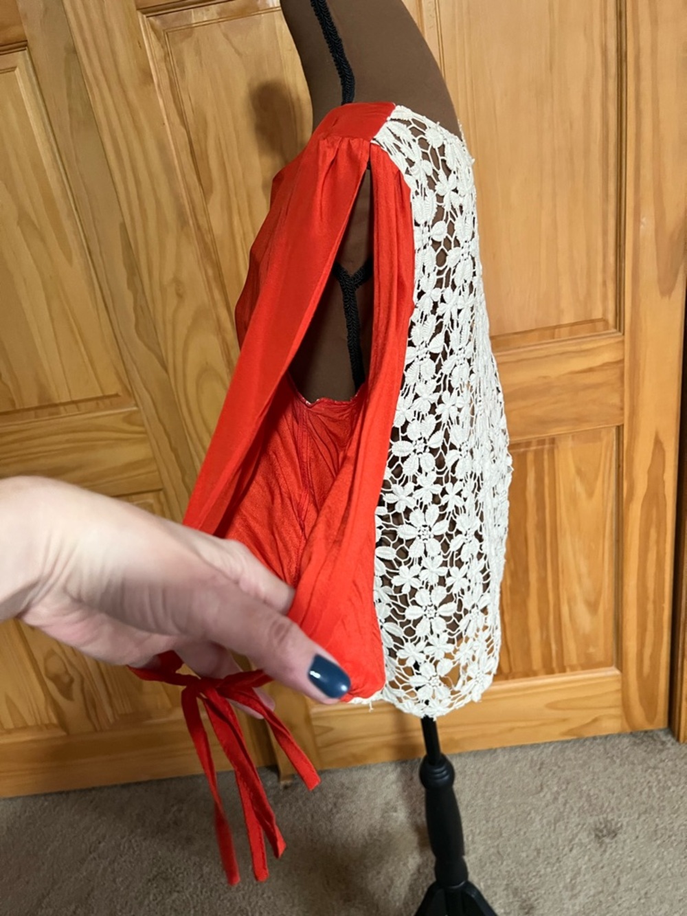 Women's Blouse with tie cuffs and crocheted button up back detail
